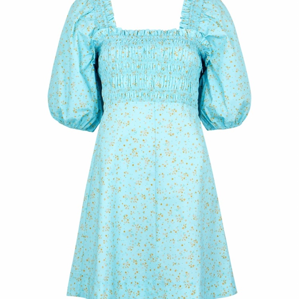 GANNI CORYDALIS BLUE PRINTED POPLIN MINI DRESS 8 - Picture 4 of 16
